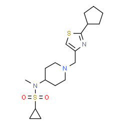ChemSpider 2D Image | N-{1-[(2-Cyclopentyl-1,3-thiazol-4-yl)methyl]-4-piperidinyl}-N-methylcyclopropanesulfonamide | C18H29N3O2S2