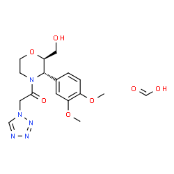 ChemSpider 2D Image | Formic acid - 1-[(2R,3S)-3-(3,4-dimethoxyphenyl)-2-(hydroxymethyl)-4-morpholinyl]-2-(1H-tetrazol-1-yl)ethanone (1:1) | C17H23N5O7