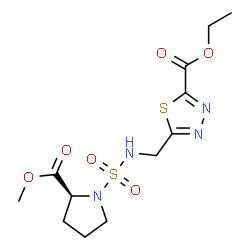 ChemSpider 2D Image | Methyl 1-({[5-(ethoxycarbonyl)-1,3,4-thiadiazol-2-yl]methyl}sulfamoyl)-L-prolinate | C12H18N4O6S2