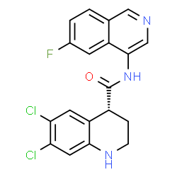 ChemSpider 2D Image | (4R)-6,7-Dichloro-N-(6-fluoro-4-isoquinolinyl)-1,2,3,4-tetrahydro-4-quinolinecarboxamide | C19H14Cl2FN3O