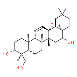 ChemSpider 2D Image | (3alpha,5beta,8alpha,9beta,10alpha,13alpha,14beta,16alpha,17alpha,18alpha)-13,28-Epoxyolean-11-ene-3,16,24-triol | C30H48O4