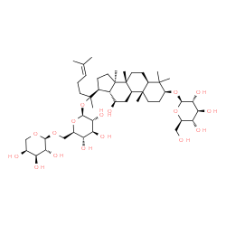 ChemSpider 2D Image | (3beta,12beta,20R)-20-{[6-O-(alpha-L-Arabinopyranosyl)-beta-D-glucopyranosyl]oxy}-12-hydroxydammar-24-en-3-yl beta-D-glucopyranoside | C47H80O17