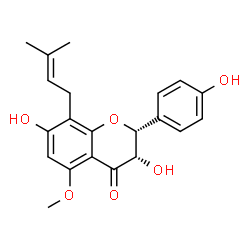 ChemSpider 2D Image | (2R,3S)-3,7-Dihydroxy-2-(4-hydroxyphenyl)-5-methoxy-8-(3-methyl-2-buten-1-yl)-2,3-dihydro-4H-chromen-4-one | C21H22O6