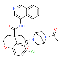 ChemSpider 2D Image | 4-[2-(5-Acetyl-2,5-diazabicyclo[2.2.1]hept-2-yl)-2-oxoethyl]-6-chloro-N-(4-isoquinolinyl)-4-chromanecarboxamide | C28H27ClN4O4