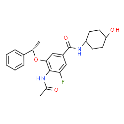 ChemSpider 2D Image | 4-Acetamido-3-fluoro-N-(4-hydroxycyclohexyl)-5-[(1S)-1-phenylethoxy]benzamide | C23H27FN2O4