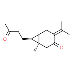 ChemSpider 2D Image | (1S,7S)-4-Isopropylidene-1-methyl-7-(3-oxobutyl)bicyclo[4.1.0]heptan-3-one | C15H22O2