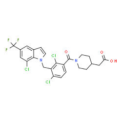 ChemSpider 2D Image | [1-(2,4-Dichloro-3-{[7-chloro-5-(trifluoromethyl)-1H-indol-1-yl]methyl}benzoyl)-4-piperidinyl]acetic acid | C24H20Cl3F3N2O3