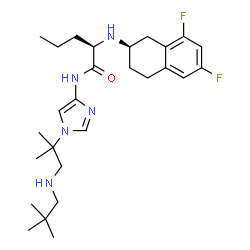 ChemSpider 2D Image | N~2~-[(2R)-6,8-Difluoro-1,2,3,4-tetrahydro-2-naphthalenyl]-N-(1-{1-[(2,2-dimethylpropyl)amino]-2-methyl-2-propanyl}-1H-imidazol-4-yl)-D-norvalinamide | C27H41F2N5O