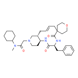 ChemSpider 2D Image | 2-[(3'S,8'E,10a'S,14a'S)-3'-Benzyl-2',5'-dioxo-1',2,2',3,3',4',5,5',6,7',10',10a',11',13',14',14a'-hexadecahydro-12'H-spiro[pyran-4,6'-pyrido[4,3-e][1,4]diazacyclododecin]-12'-yl]-N-cyclohexyl-N-methy
lacetamide | C33H48N4O4