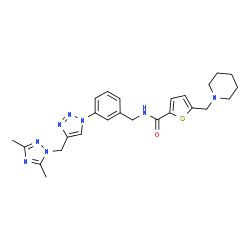ChemSpider 2D Image | N-(3-{4-[(3,5-Dimethyl-1H-1,2,4-triazol-1-yl)methyl]-1H-1,2,3-triazol-1-yl}benzyl)-5-(1-piperidinylmethyl)-2-thiophenecarboxamide | C25H30N8OS