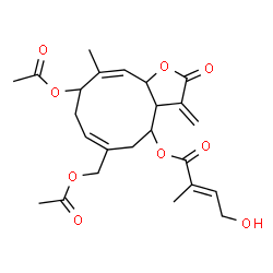 ChemSpider 2D Image | (6E,10Z)-9-Acetoxy-6-(acetoxymethyl)-10-methyl-3-methylene-2-oxo-2,3,3a,4,5,8,9,11a-octahydrocyclodeca[b]furan-4-yl (2E)-4-hydroxy-2-methyl-2-butenoate | C24H30O9