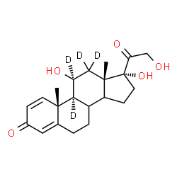 ChemSpider 2D Image | (8xi,11beta,14xi)-11,17,21-Trihydroxy(9,11,12,12-~2~H_4_)pregna-1,4-diene-3,20-dione | C21H24D4O5