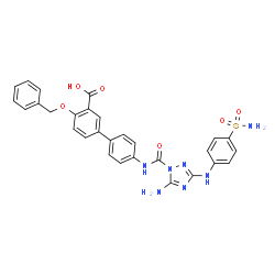 ChemSpider 2D Image | 4'-[({5-Amino-3-[(4-sulfamoylphenyl)amino]-1H-1,2,4-triazol-1-yl}carbonyl)amino]-4-(benzyloxy)-3-biphenylcarboxylic acid | C29H25N7O6S