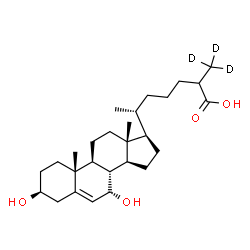 ChemSpider 2D Image | (3beta,7alpha)-3,7-Dihydroxy(27,27,27-~2~H_3_)cholest-5-en-26-oic acid | C27H41D3O4