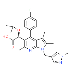 ChemSpider 2D Image | (2S)-{4-(4-Chlorophenyl)-2,3,6-trimethyl-1-[(1-methyl-1H-pyrazol-4-yl)methyl]-1H-pyrrolo[2,3-b]pyridin-5-yl}[(2-methyl-2-propanyl)oxy]acetic acid | C27H31ClN4O3