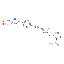 ChemSpider 2D Image | 2-Amino-2-[(4-{[3-({2-[(1S)-1-hydroxyethyl]-1H-imidazol-1-yl}methyl)-1,2-oxazol-5-yl]ethynyl}phenoxy)methyl]-1,3-propanediol | C21H24N4O5
