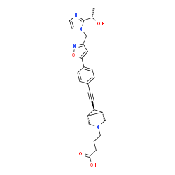 ChemSpider 2D Image | 4-[(1R,5S,6s)-6-({4-[3-({2-[(1S)-1-Hydroxyethyl]-1H-imidazol-1-yl}methyl)-1,2-oxazol-5-yl]phenyl}ethynyl)-3-azabicyclo[3.1.0]hex-3-yl]butanoic acid | C26H28N4O4