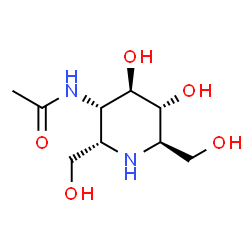 ChemSpider 2D Image | N-[(2S,3S,4R,5R,6R)-4,5-Dihydroxy-2,6-bis(hydroxymethyl)-3-piperidinyl]acetamide | C9H18N2O5