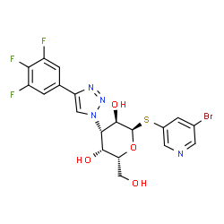 ChemSpider 2D Image | 5-Bromo-3-pyridinyl 3-deoxy-1-thio-3-[4-(3,4,5-trifluorophenyl)-1H-1,2,3-triazol-1-yl]-alpha-D-galactopyranoside | C19H16BrF3N4O4S
