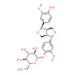 ChemSpider 2D Image | 4-[(1S,3aR,4R,6aR)-4-(4-Hydroxy-3-methoxyphenyl)tetrahydro-1H,3H-furo[3,4-c]furan-1-yl]-2-methoxyphenyl beta-D-glucopyranoside | C26H32O11