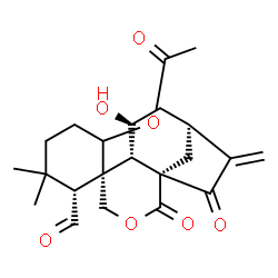 ChemSpider 2D Image | (1S,1'S,6R,6'S,7'S,9'S)-6-Formyl-7'-hydroxy-5,5-dimethyl-10'-methylene-2',11'-dioxo-3'-oxaspiro[cyclohexane-1,5'-tricyclo[7.2.1.0~1,6~]dodecan]-2-yl acetate | C22H28O7