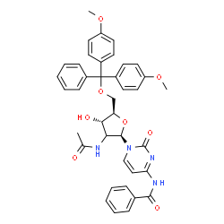 ChemSpider 2D Image | (2xi)-2'-Acetamido-N-benzoyl-5'-O-[bis(4-methoxyphenyl)(phenyl)methyl]-2'-deoxycytidine | C39H38N4O8