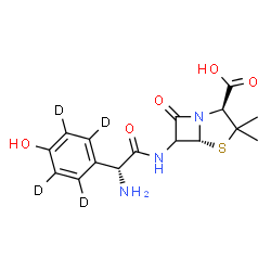 ChemSpider 2D Image | (2S,5R)-6-({(2R)-2-Amino-2-[4-hydroxy(~2~H_4_)phenyl]acetyl}amino)-3,3-dimethyl-7-oxo-4-thia-1-azabicyclo[3.2.0]heptane-2-carboxylic acid | C16H15D4N3O5S