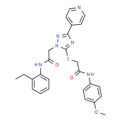 ChemSpider 2D Image | 2-{[1-{2-[(2-Ethylphenyl)amino]-2-oxoethyl}-3-(4-pyridinyl)-1H-1,2,4-triazol-5-yl]sulfanyl}-N-(4-methoxyphenyl)acetamide | C26H26N6O3S