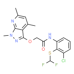 ChemSpider 2D Image | N-{3-Chloro-2-[(difluoromethyl)sulfanyl]phenyl}-2-[(1,4,6-trimethyl-1H-pyrazolo[3,4-b]pyridin-3-yl)oxy]acetamide | C18H17ClF2N4O2S