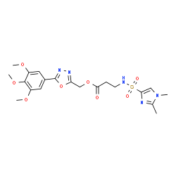 ChemSpider 2D Image | [5-(3,4,5-Trimethoxyphenyl)-1,3,4-oxadiazol-2-yl]methyl N-[(1,2-dimethyl-1H-imidazol-4-yl)sulfonyl]-beta-alaninate | C20H25N5O8S