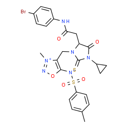 ChemSpider 2D Image | {4-[(5-{2-[(4-Bromophenyl)amino]-2-oxoethyl}-3-cyclopropyl-4-oxo-2-thioxo-1-imidazolidinyl)methyl]-3-methyl-1,2,3-oxadiazol-3-ium-5-yl}[(4-methylphenyl)sulfonyl]azanide | C25H25BrN6O5S2