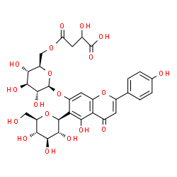 ChemSpider 2D Image | (1S)-1,5-Anhydro-1-[7-{[6-O-(3-carboxy-3-hydroxypropanoyl)-beta-D-glucopyranosyl]oxy}-5-hydroxy-2-(4-hydroxyphenyl)-4-oxo-4H-chromen-6-yl]-D-glucitol | C31H34O19