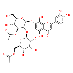 ChemSpider 2D Image | 2-(3,4-Dihydroxyphenyl)-5,8-dihydroxy-4-oxo-4H-chromen-7-yl 3-O-acetyl-2-O-(6-O-acetyl-beta-D-allopyranosyl)-beta-D-glucopyranoside | C31H34O19