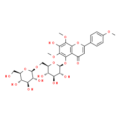ChemSpider 2D Image | 7-Hydroxy-6,8-dimethoxy-2-(4-methoxyphenyl)-4-oxo-4H-chromen-5-yl 6-O-beta-D-glucopyranosyl-beta-D-glucopyranoside | C30H36O17