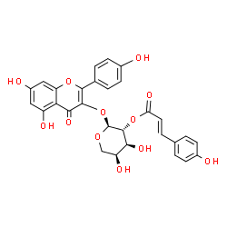 ChemSpider 2D Image | 5,7-Dihydroxy-2-(4-hydroxyphenyl)-4-oxo-4H-chromen-3-yl 2-O-[(2E)-3-(4-hydroxyphenyl)-2-propenoyl]-alpha-L-arabinopyranoside | C29H24O12