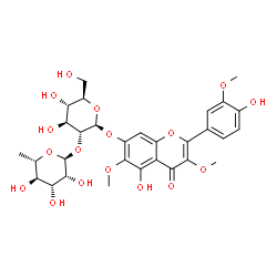 ChemSpider 2D Image | 5-Hydroxy-2-(4-hydroxy-3-methoxyphenyl)-3,6-dimethoxy-4-oxo-4H-chromen-7-yl 2-O-(6-deoxy-alpha-L-mannopyranosyl)-beta-D-glucopyranoside | C30H36O17