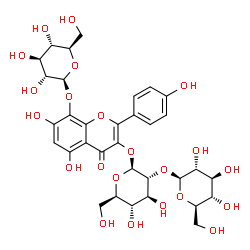 ChemSpider 2D Image | 3-{[2-O-(beta-D-Glucopyranosyl)-beta-D-glucopyranosyl]oxy}-5,7-dihydroxy-2-(4-hydroxyphenyl)-4-oxo-4H-chromen-8-yl beta-D-glucopyranoside | C33H40O22
