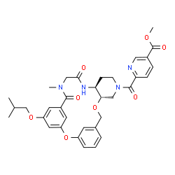 ChemSpider 2D Image | Methyl 6-{[(10S,15S)-23-isobutoxy-19-methyl-17,20-dioxo-2,9-dioxa-12,16,19-triazatetracyclo[19.3.1.1~3,7~.0~10,15~]hexacosa-1(25),3(26),4,6,21,23-hexaen-12-yl]carbonyl}nicotinate | C34H38N4O8