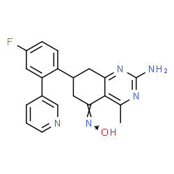ChemSpider 2D Image | (5Z)-7-[4-Fluoro-2-(3-pyridinyl)phenyl]-5-(hydroxyimino)-4-methyl-5,6,7,8-tetrahydro-2-quinazolinamine | C20H18FN5O