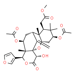 ChemSpider 2D Image | Methyl [(1S,3S,5S,7S,8S,9R,11S,12S,13S,16S)-5,11-diacetoxy-13-(3-furyl)-16-hydroxy-6,6,8,12-tetramethyl-17-methylene-15-oxo-2,14-dioxatetracyclo[7.7.1.0~1,12~.0~3,8~]heptadec-7-yl]acetate | C31H40O11