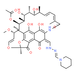 ChemSpider 2D Image | (7S,9E,11S,12R,13S,14R,15R,16R,17S,18S,19E,21E,26Z)-2,15,17,29-Tetrahydroxy-11-methoxy-3,7,12,14,16,18,22-heptamethyl-6,23,27-trioxo-26-{[(2E)-2-(1-piperidinylmethylene)hydrazino]methylene}-8,30-dioxa
-24-azatetracyclo[23.3.1.1~4,7~.0~5,28~]triaconta-1(28),2,4,9,19,21,25(29)-heptaen-13-yl acetate | C44H58N4O12