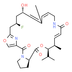 ChemSpider 2D Image | (7R,10R,11R,12E,17Z,21S,23R)-23-Fluoro-21-hydroxy-10-isopropyl-11,19-dimethyl-9,26-dioxa-3,15,28-triazatricyclo[23.2.1.0~3,7~]octacosa-1(27),12,17,19,25(28)-pentaene-2,8,14-trione | C28H38FN3O6