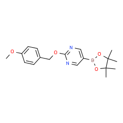 ChemSpider 2D Image | 2-[(4-Methoxybenzyl)oxy]-5-(4,4,5,5-tetramethyl-1,3,2-dioxaborolan-2-yl)pyrimidine | C18H23BN2O4