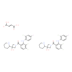 ChemSpider 2D Image | {3,4-Difluoro-2-[(2-fluoro-4-iodophenyl)amino]phenyl}[3-hydroxy-3-(2-piperidinyl)-1-azetidinyl]methanone (2E)-2-butenedioate (2:1) | C46H46F6I2N6O8