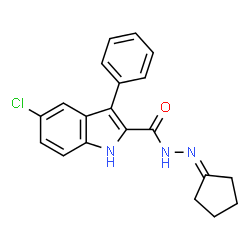 ChemSpider 2D Image | 5-Chloro-N'-cyclopentylidene-3-phenyl-1H-indole-2-carbohydrazide | C20H18ClN3O