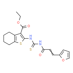 ChemSpider 2D Image | Ethyl 2-({[3-(2-furyl)acryloyl]carbamothioyl}amino)-4,5,6,7-tetrahydro-1-benzothiophene-3-carboxylate | C19H20N2O4S2