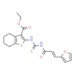 ChemSpider 2D Image | Ethyl 2-({[(2E)-3-(2-furyl)-2-propenoyl]carbamothioyl}amino)-4,5,6,7-tetrahydro-1-benzothiophene-3-carboxylate | C19H20N2O4S2