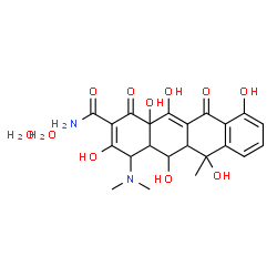 ChemSpider 2D Image | 4-(Dimethylamino)-3,5,6,10,12,12a-hexahydroxy-6-methyl-1,11-dioxo-1,4,4a,5,5a,6,11,12a-octahydro-2-tetracenecarboxamide dihydrate | C22H28N2O11