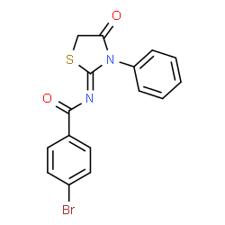 ChemSpider 2D Image | 4-Bromo-N-(4-oxo-3-phenyl-thiazolidin-2-ylidene)-benzamide | C16H11BrN2O2S