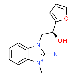 ChemSpider 2D Image | 2-Amino-1-[(2S)-2-(2-furyl)-2-hydroxyethyl]-3-methyl-1H-3,1-benzimidazol-3-ium | C14H16N3O2